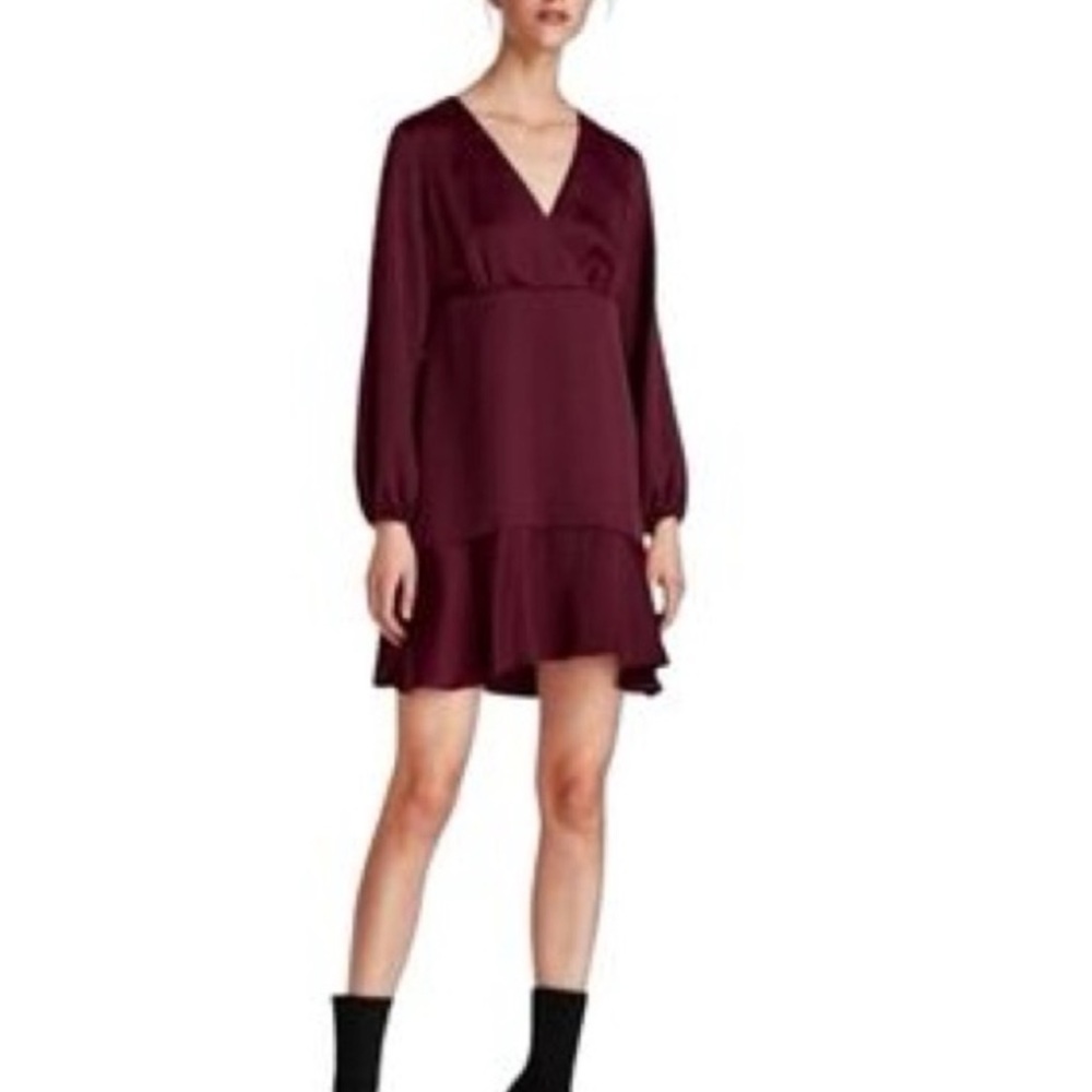 3/$15 🌟ZARA Basic Burgundy Wrap Mini Dress NWT Long Sleeve Size M